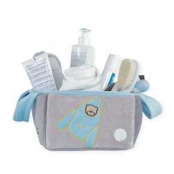 Beauty case bebe garcon en velours gris turquoise 22 22cms